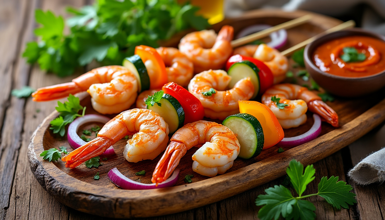 découvrez notre délicieuse recette de brochettes de crevettes halal, parfaite pour vos barbecues et repas entre amis. savourez des crevettes marinées, grillées à la perfection, accompagnées de délicieuses sauces et légumes. une expérience culinaire savoureuse et respectueuse de vos choix alimentaires.