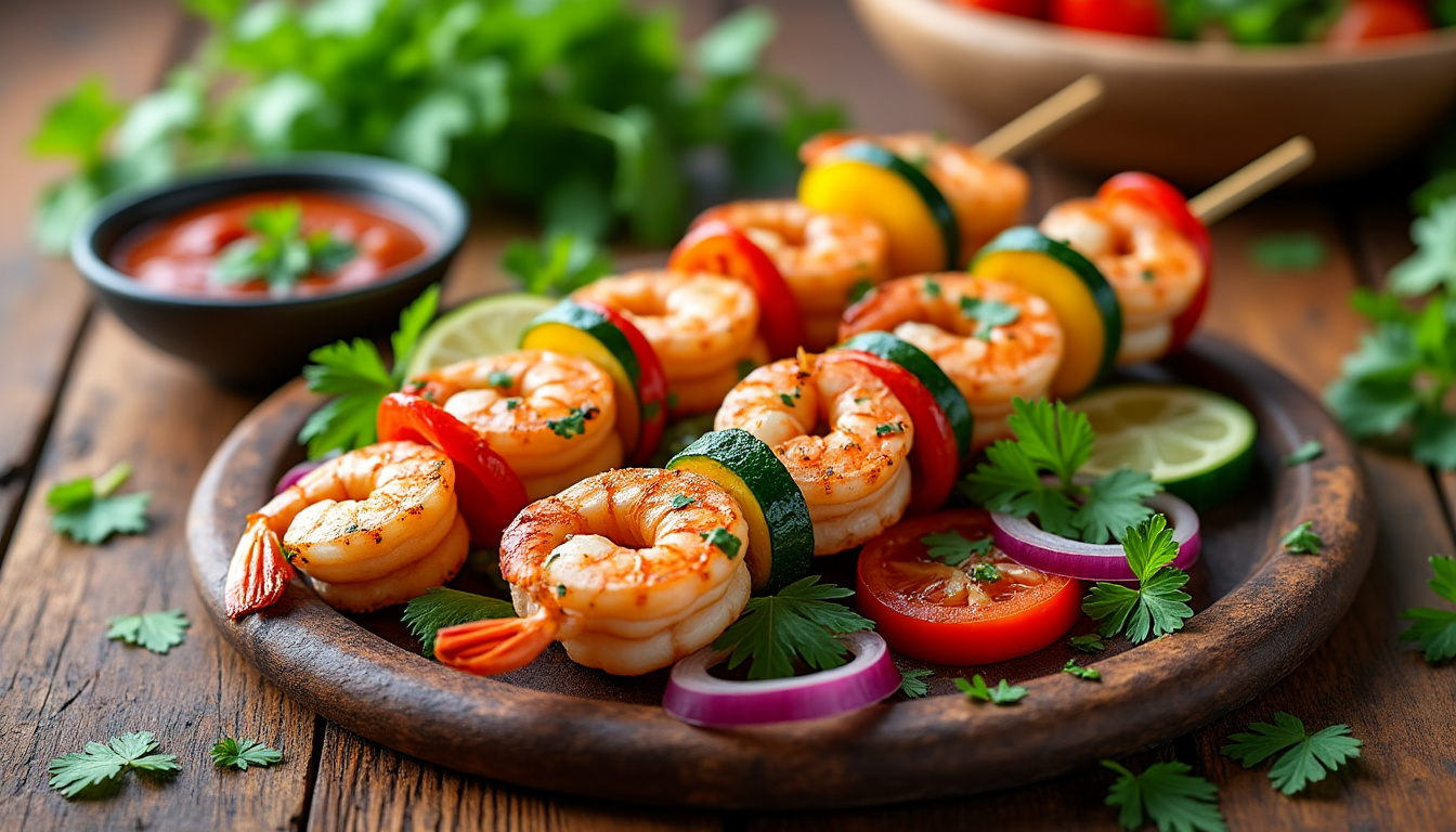 découvrez notre délicieuse recette de brochettes de crevettes halal, idéale pour votre prochain barbecue ou dîner. faciles à préparer, ces brochettes savoureuses allient épices et fraîcheur, pour un plat qui ravira vos convives. suivez nos étapes simples et savourez un moment convivial autour de ce mets marin!