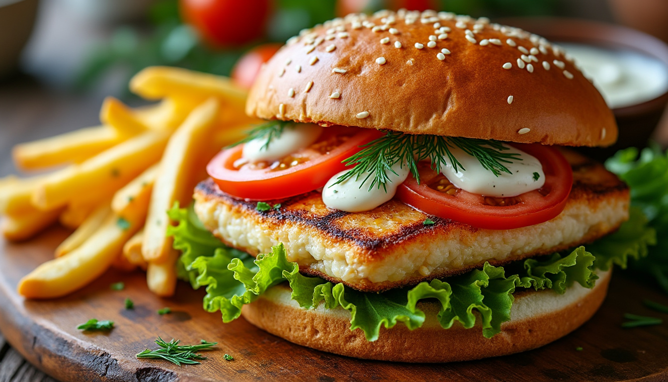 découvrez notre délicieuse recette de burger de poisson grillé aux herbes halal, une option saine et savoureuse idéale pour tous les amateurs de cuisine. avec des ingrédients frais et des herbes aromatiques, ce burger vous fera fondre de plaisir à chaque bouchée. parfait pour un repas en famille ou entre amis!