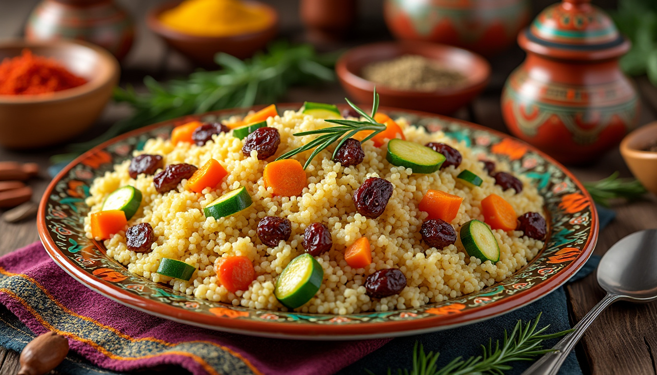 découvrez une recette savoureuse de couscous aux légumes, fruits secs et épices halal. parfaite pour partager des moments conviviaux, cette préparation équilibrée allie le goût des légumes de saison à la douceur des fruits secs, rehaussée par un mélange d'épices aromatiques. idéale pour un plat principal accompagné de vos proches!