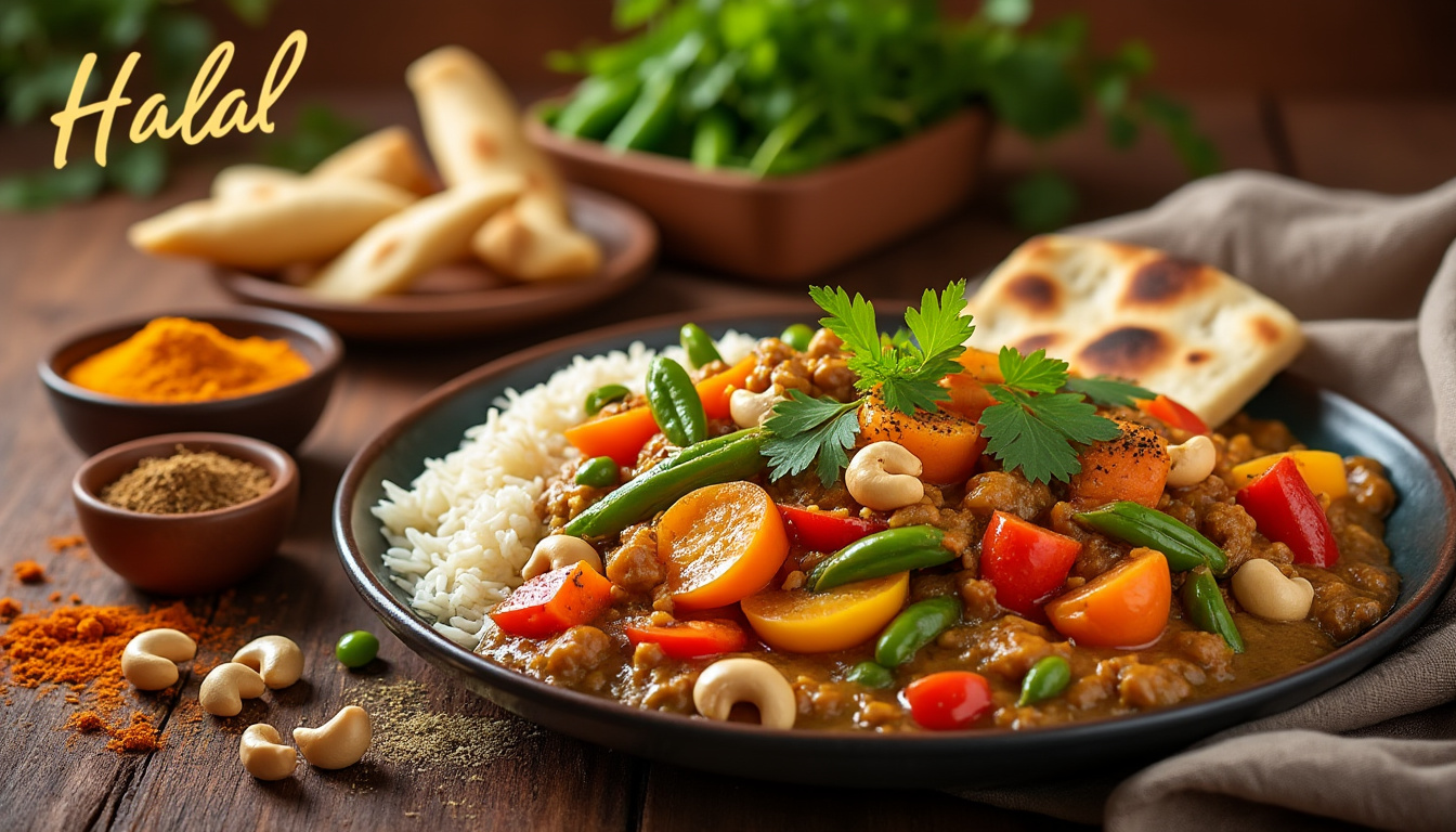découvrez notre délicieuse recette de curry de légumes aux noix de cajou, parfaite pour un repas halal savoureux et réconfortant. ce plat coloré allie des légumes frais et des épices parfumées, agrémenté de noix de cajou croquantes, pour une expérience culinaire inoubliable.