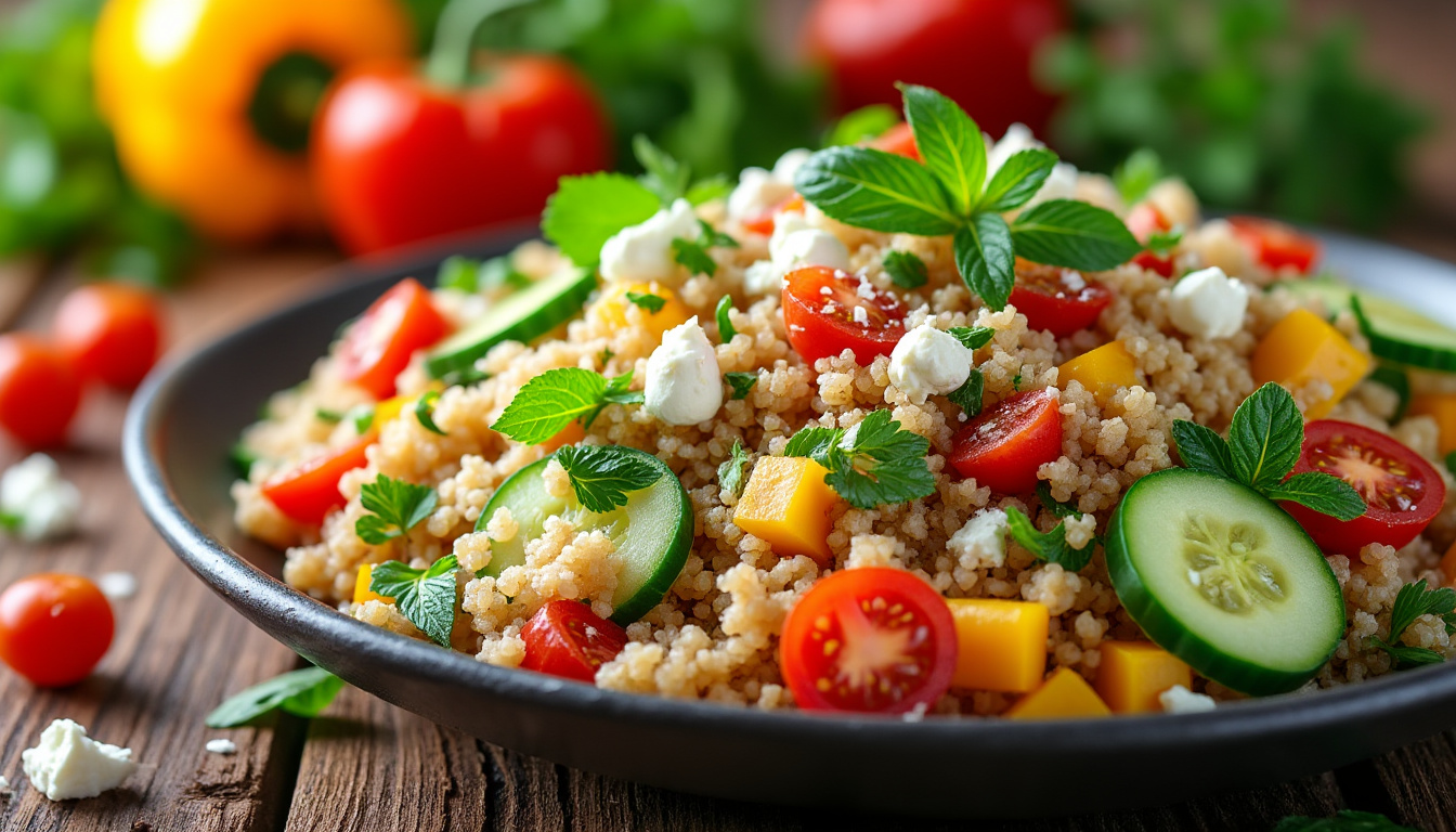 découvrez notre savoureuse recette de salade de quinoa halal aux herbes, idéale pour une alimentation saine et équilibrée. ce plat rafraîchissant, garni d'ingrédients frais et aromatiques, convient parfaitement à tous ceux qui cherchent à savourer des mets délicieux tout en respectant leurs choix alimentaires.
