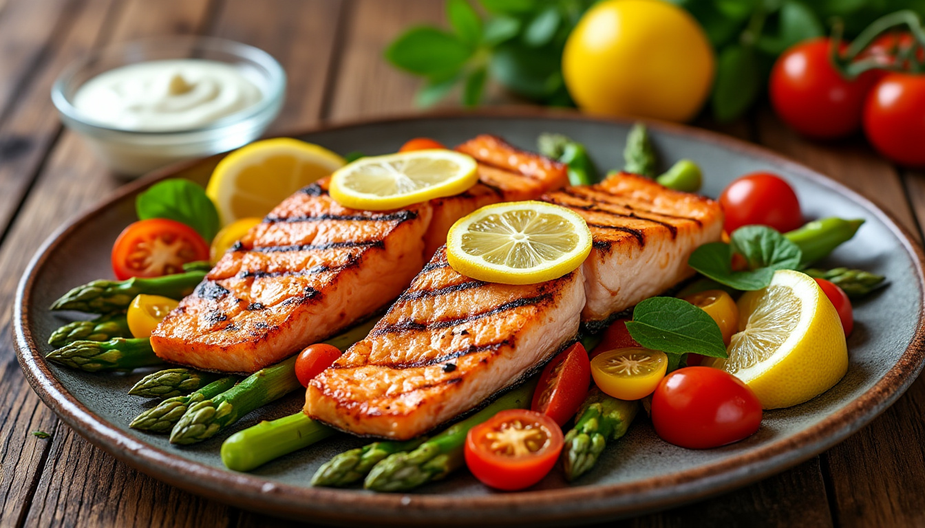 découvrez notre délicieuse recette de saumon grillé halal au citron ! un plat savoureux et simple à préparer, parfait pour un dîner équilibré et raffiné. suivez nos étapes faciles pour un saumon juteux et plein de saveurs, rehaussé d'un zeste de citron frais.