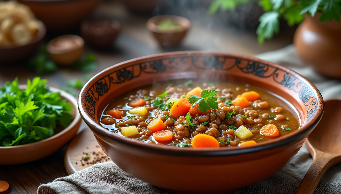 découvrez notre délicieuse recette de soupe de lentilles halal, un plat réconfortant et nourrissant. facile à préparer, cette soupe allie saveurs authentiques et ingrédients sains pour un repas savoureux adapté à tous. parfait pour les soirées cocooning !