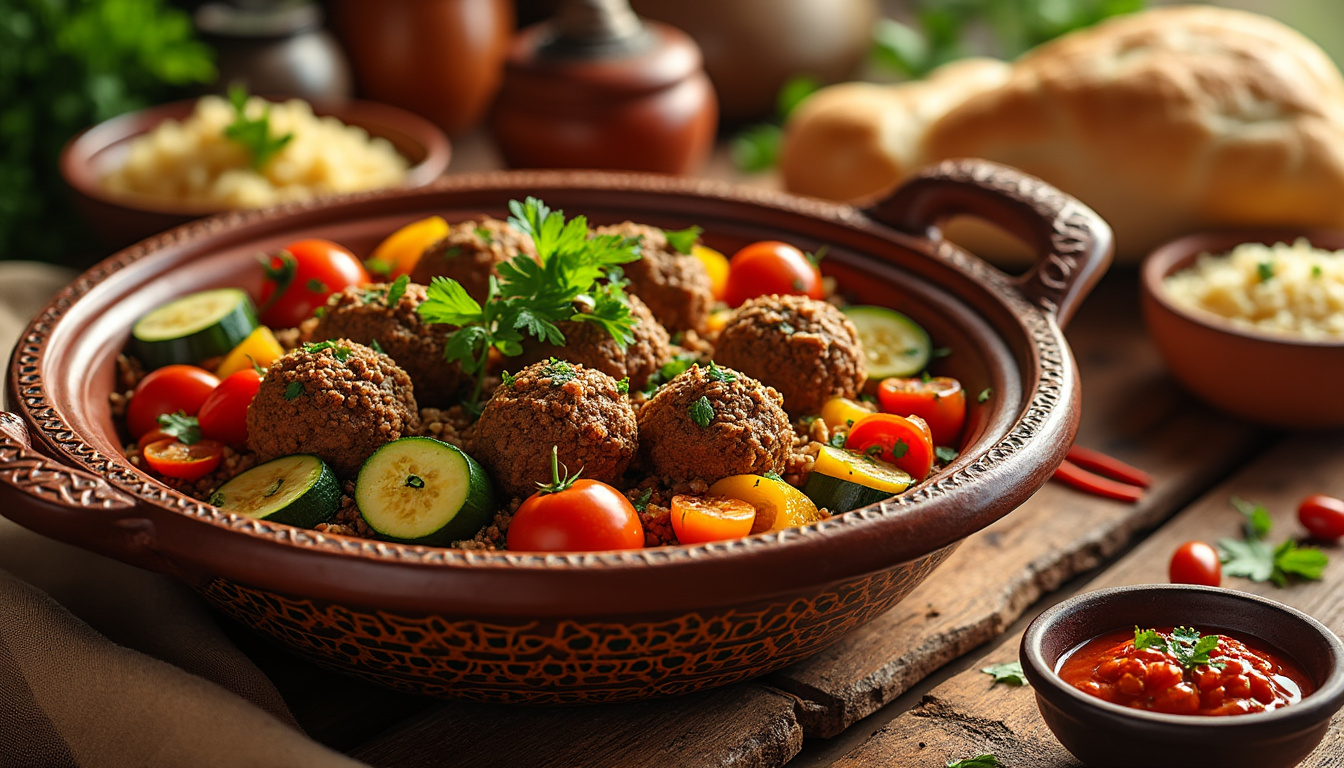 découvrez notre délicieuse recette de tajine de kefta aux légumes méditerranéens halal. savourez un plat riche en saveurs, alliant viandes épicées et légumes frais, parfait pour un repas convivial en famille ou entre amis.
