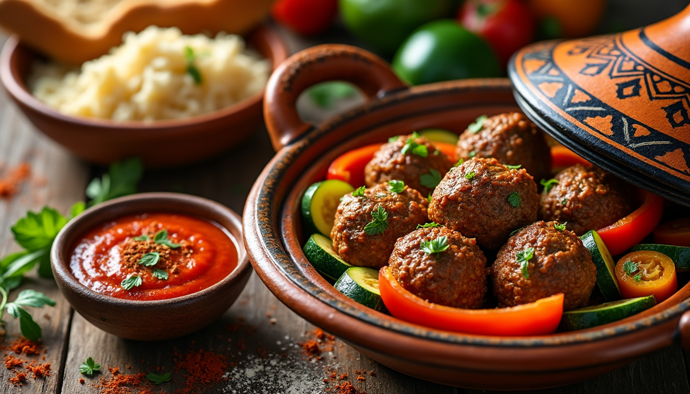 découvrez une délicieuse recette de tajine de kefta aux légumes méditerranéens halal. savourez l'alliance parfaite de la viande parfumée et des légumes frais, le tout réuni dans un plat traditionnel qui réchauffe le cœur. idéal pour vos repas en famille ou entre amis.