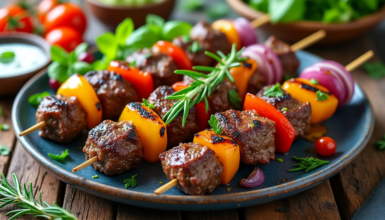 découvrez notre délicieuse recette de brochettes d’agneau au romarin, spécialement conçue pour les amateurs de cuisine halal. savourez des morceaux tendres d’agneau marinés aux herbes aromatiques et grillés à la perfection. idéales pour vos barbecues ou repas en famille, ces brochettes apporteront une touche de saveur méditerranéenne à votre table !