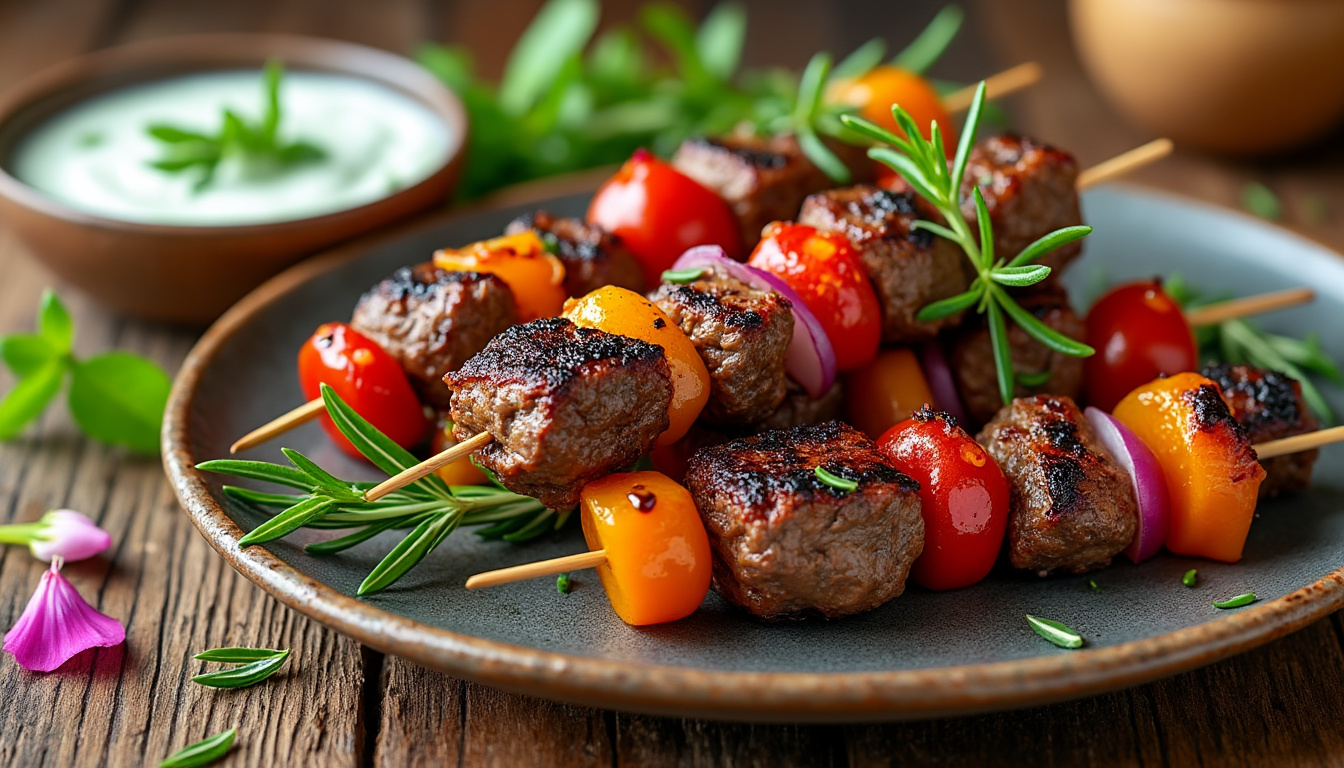 découvrez notre délicieuse recette de brochettes d'agneau au romarin halal, parfaite pour vos barbecues et repas en famille. savourez des morceaux d'agneau marinés avec des herbes aromatiques qui apporteront une explosion de saveurs à votre table.