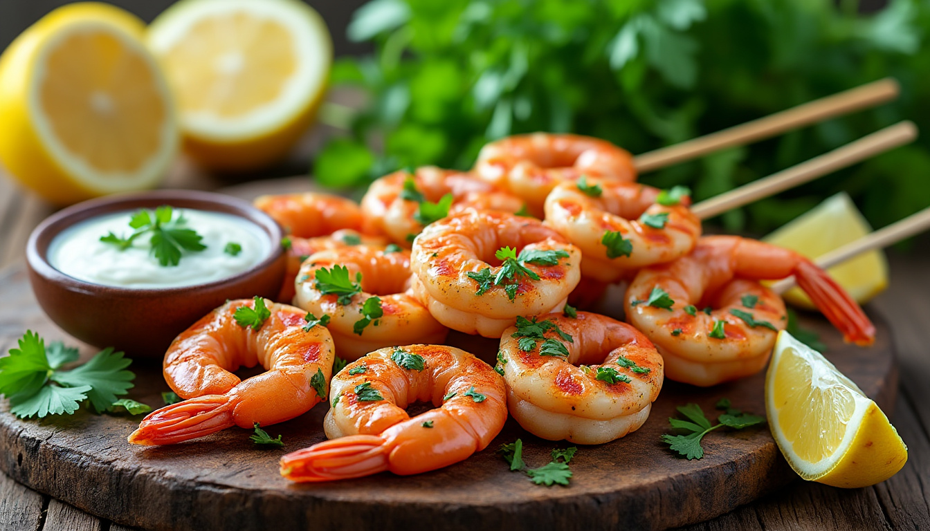 découvrez notre délicieuse recette de brochettes de crevettes à la coriandre, idéale pour vos repas halal. simple à réaliser, cette recette met en avant des ingrédients frais et savoureux qui raviront vos convives. parfaites pour un barbecue ou une soirée entre amis, ces brochettes sont un vrai délice!