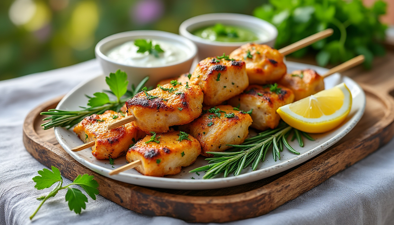 découvrez notre délicieuse recette de brochettes de poulet au citron et romarin halal. un mélange savoureux d'épices et d'agrumes qui ravira vos papilles. parfaites pour vos barbecues ou repas en famille, ces brochettes sont faciles à préparer et pleines de fraîcheur.
