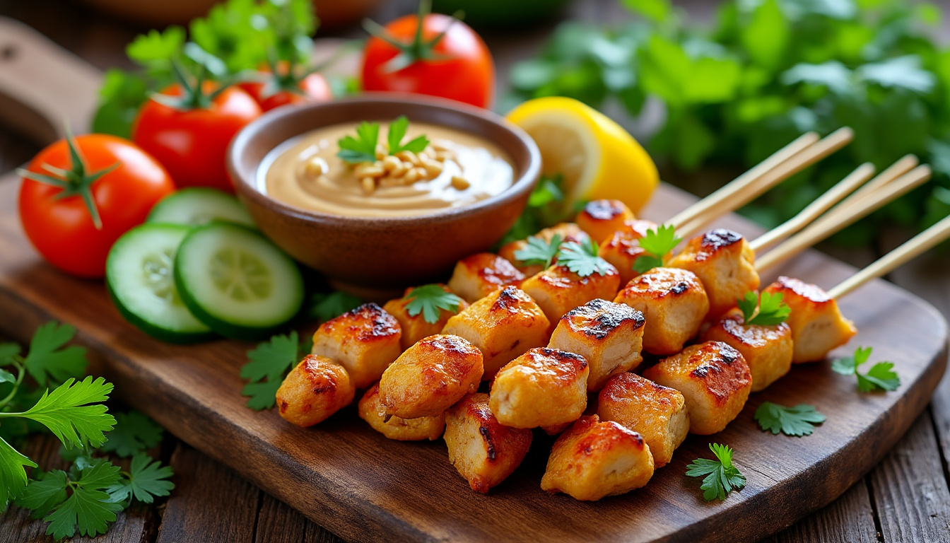 découvrez notre délicieuse recette de brochettes de poulet au satay halal, savamment épicées et grillées à la perfection. parfaites pour un repas convivial en famille ou entre amis, ces brochettes allient saveurs authentiques et simplicité de préparation. régalez vos papilles avec cette spécialité qui ravira tous les amateurs de cuisine!