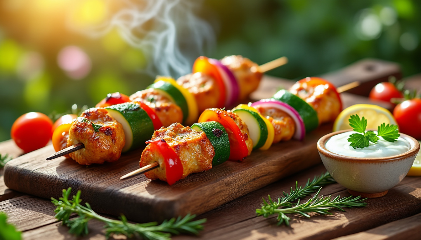 découvrez notre délicieuse recette de brochettes de poulet et légumes halal, idéale pour vos barbecues et dîners en famille. simple à préparer, elle combine des morceaux de poulet marinés et des légumes croquants pour un repas savoureux et équilibré.