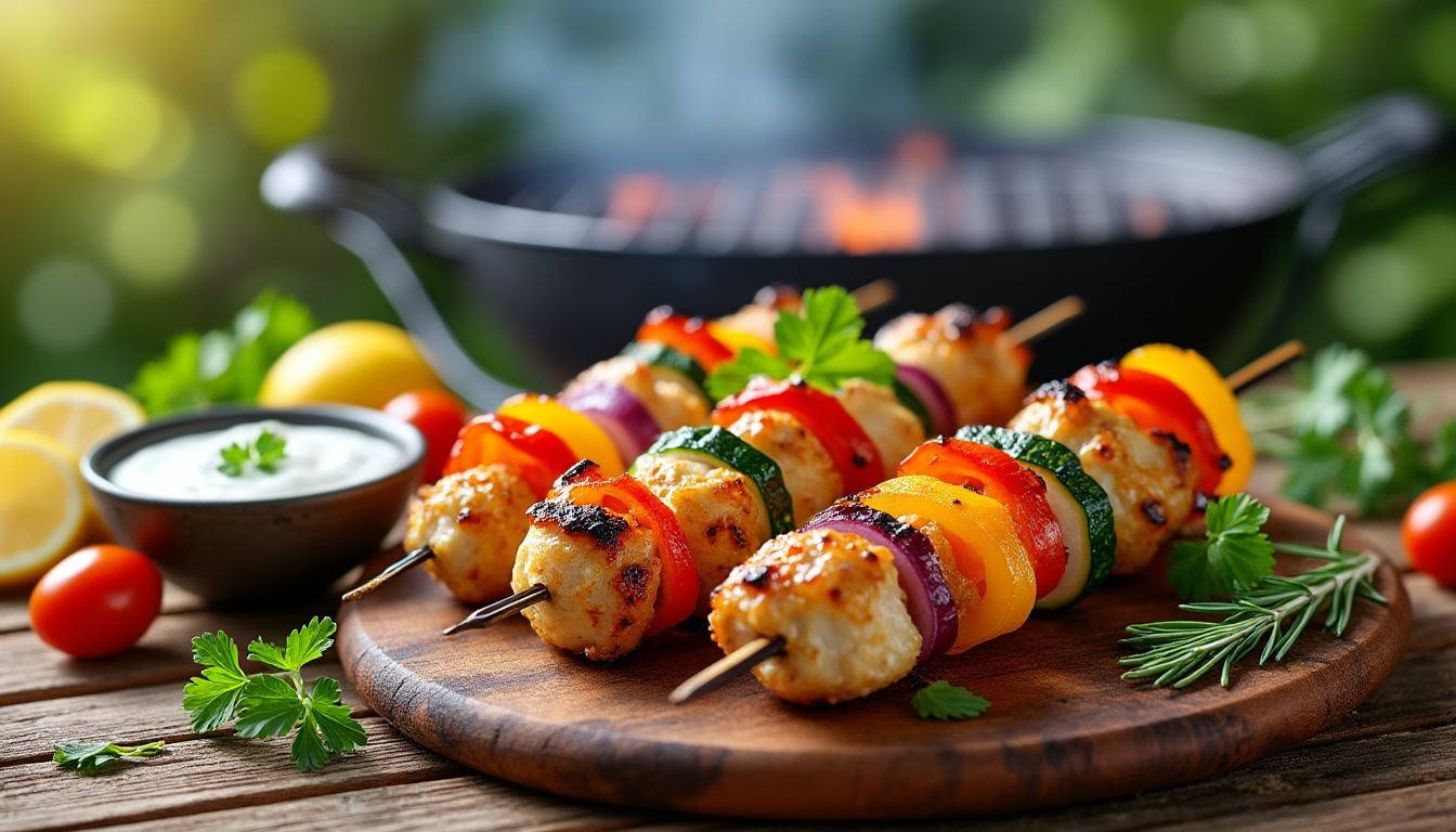découvrez notre délicieuse recette de brochettes de poulet et légumes halal, parfaite pour une cuisson au barbecue ou au four. savourez des morceaux de poulet tendre marinés avec des épices savoureuses, accompagnés de légumes colorés, pour un plat équilibré et plein de saveurs. idéal pour vos repas en famille ou entre amis !