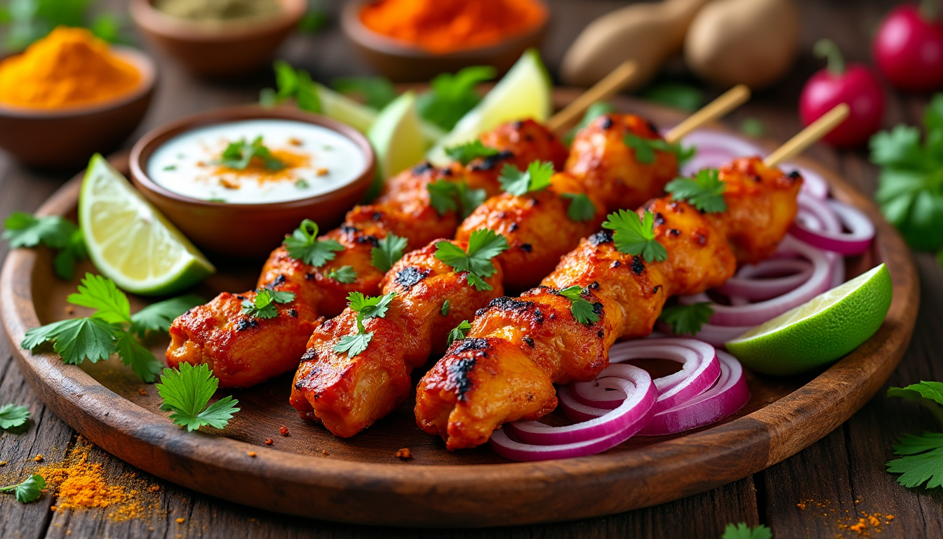 découvrez notre délicieuse recette de brochettes de poulet tandoori halal, parfaite pour un repas savoureux et épicé. faciles à préparer, ces brochettes raviront vos invités avec des saveurs authentiques et un goût inoubliable.