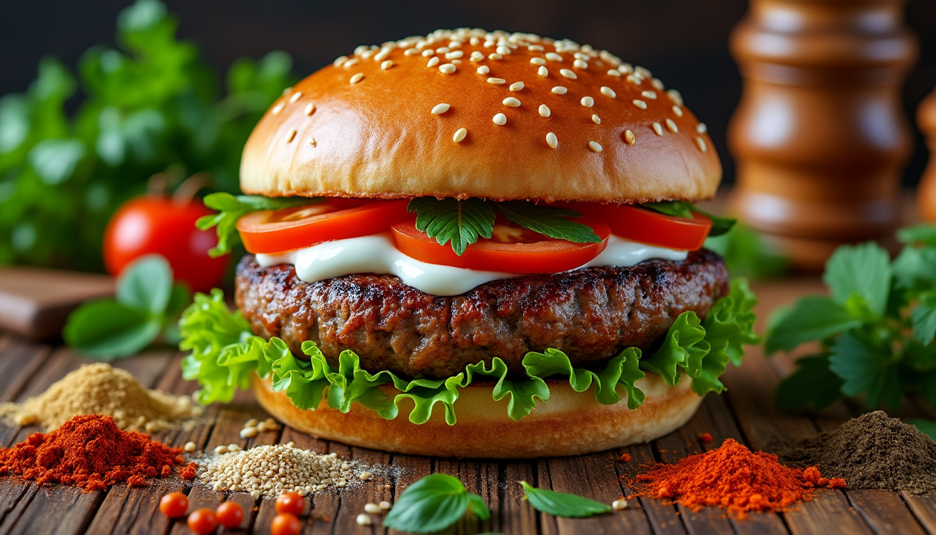 découvrez notre délicieuse recette de burger d'agneau aux épices halal, alliant saveurs exotiques et tendreté de la viande. idéal pour un repas savoureux et original, ce burger régalera vos convives avec un mélange parfait d'épices et de fraîcheur.