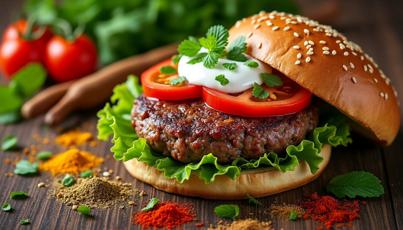 découvrez notre délicieuse recette de burger d’agneau aux épices halal, un plat savoureux qui marie la tendreté de l'agneau aux arômes envoûtants des épices. parfait pour un repas convivial, ce burger saura séduire les amateurs de nouvelles saveurs tout en respectant les traditions culinaires halal.