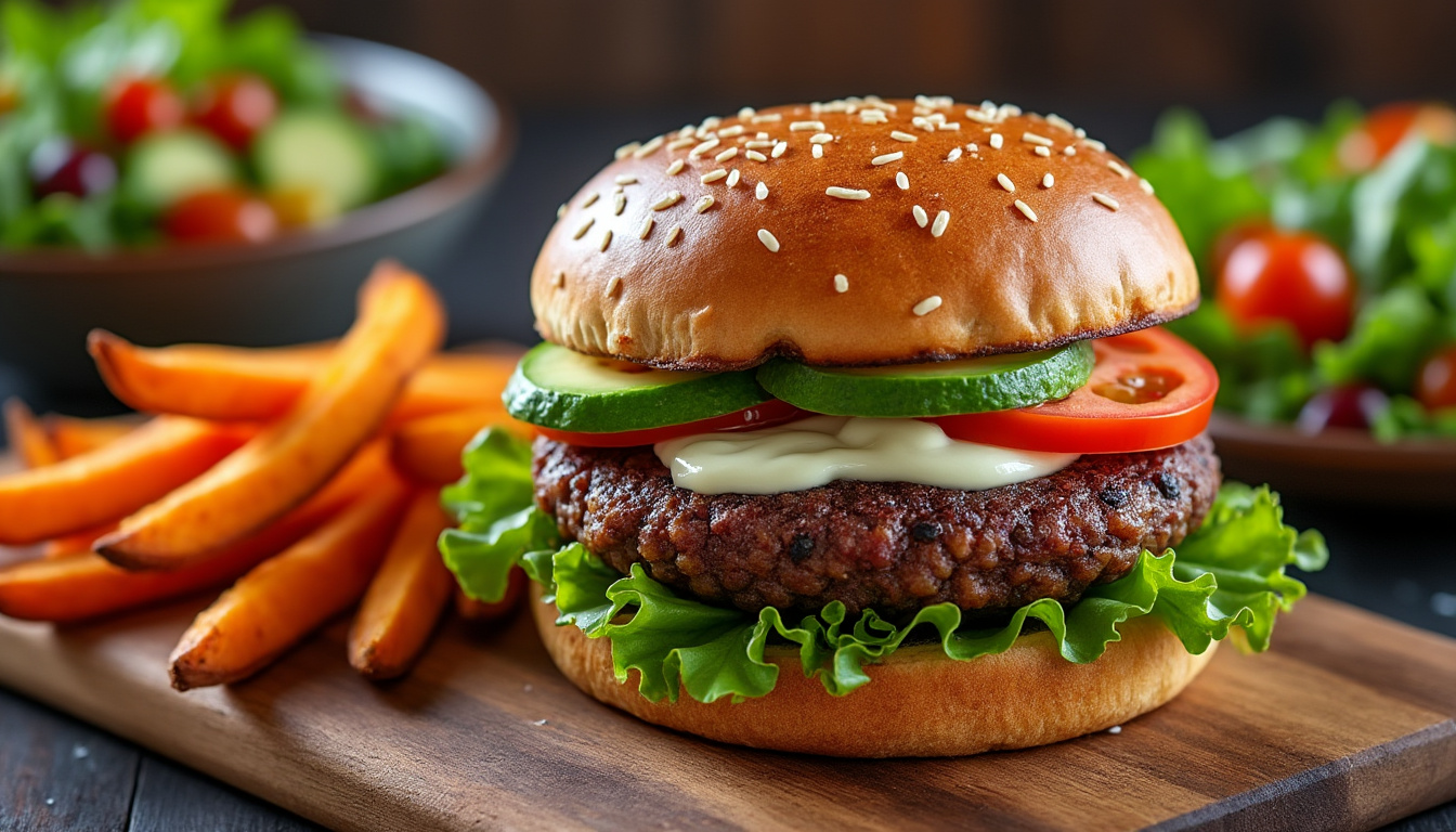 découvrez notre délicieuse recette de burger végétarien aux haricots noirs, parfaitement halal. savourez un plat savoureux et nutritif, idéal pour les amateurs de cuisine végétale. facile à préparer, ce burger fera le bonheur de tous les gourmets en quête de nouvelles saveurs.