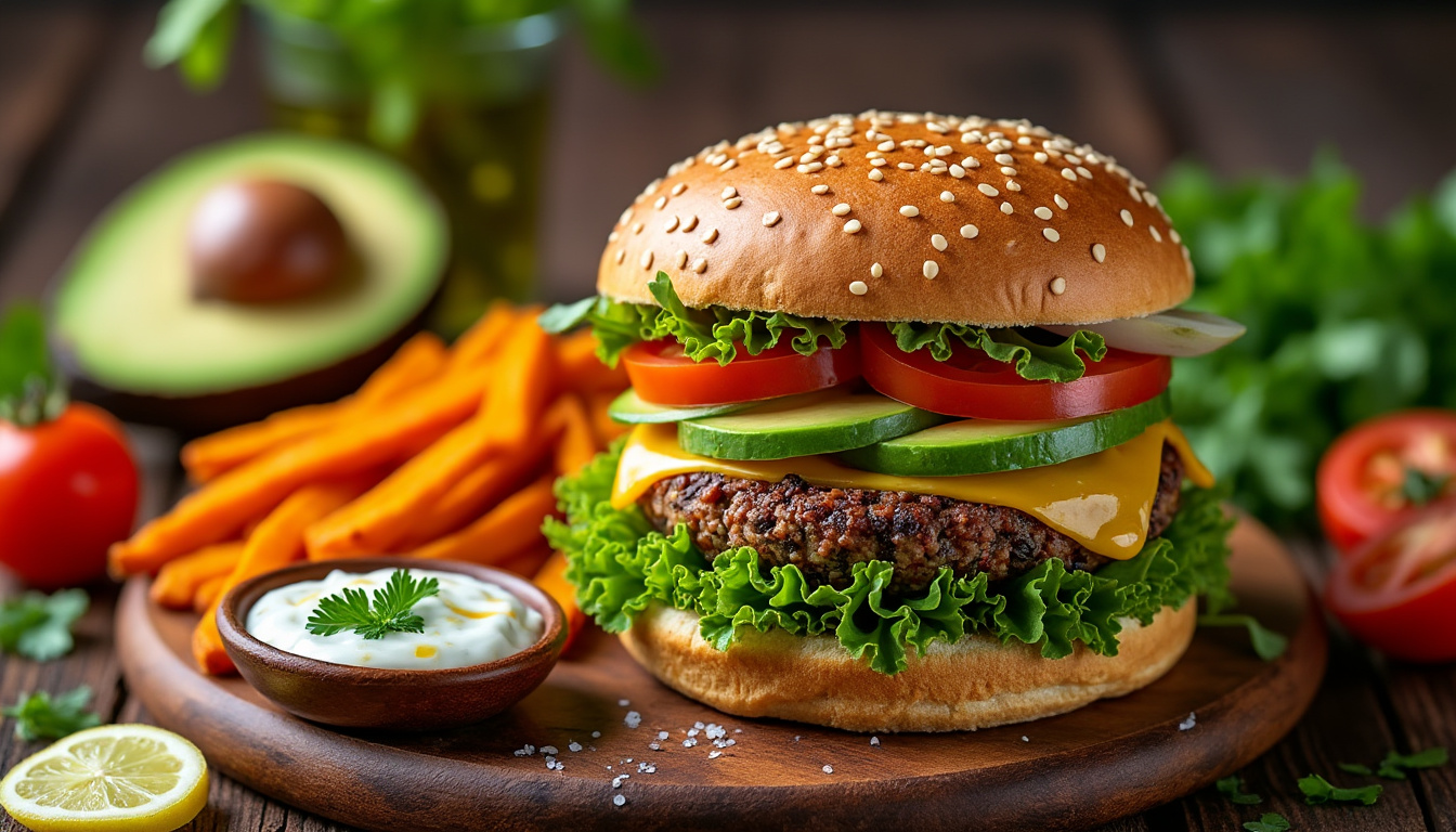 découvrez notre savoureuse recette de burger végétarien halal, une délicieuse alternative pour tous les amateurs de cuisine saine. préparez un burger juteux avec des ingrédients frais et savoureux, idéal pour un repas équilibré. parfait pour les végétariens et ceux qui recherchent des options halal!