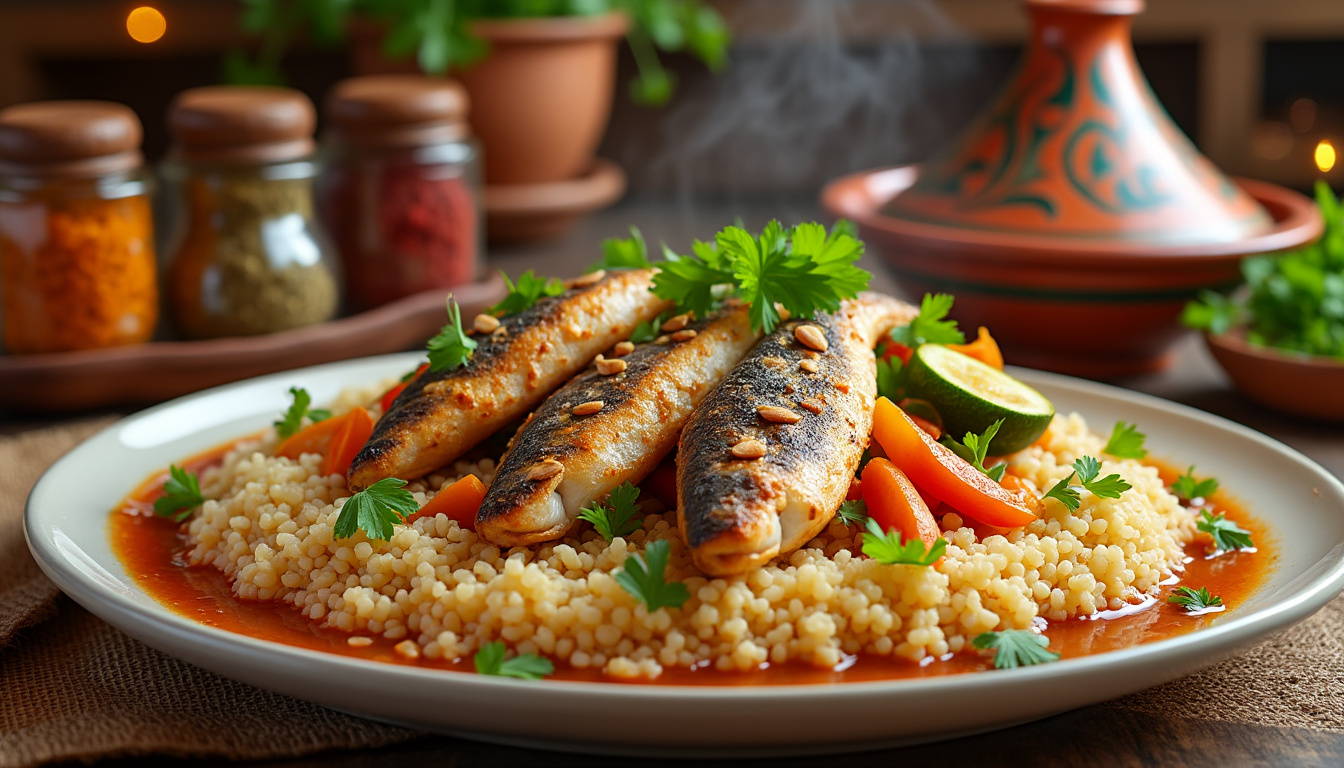 découvrez notre recette savoureuse de couscous au poisson halal, un plat traditionnel aux saveurs méditerranéennes. parfait pour un repas convivial, cette préparation allie des ingrédients frais et des épices parfumées pour un goût authentique. suivez nos étapes simples pour régaler vos convives avec cette délicieuse spécialité.
