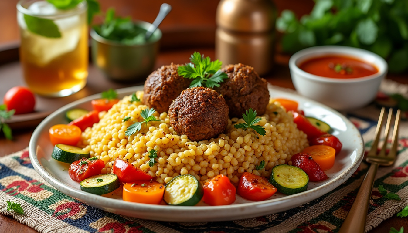 découvrez notre délicieuse recette de couscous aux boulettes halal, un plat savoureux et réconfortant qui allie des ingrédients frais et parfumés. facile à préparer, ce couscous est parfait pour un repas en famille ou entre amis. suivez nos étapes simples pour réaliser ce classique de la cuisine maghrébine.