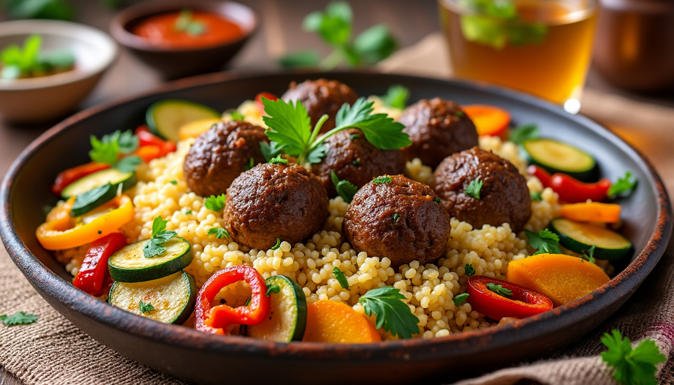 découvrez notre délicieuse recette de couscous aux boulettes halal, un plat savoureux et réconfortant qui allie tradition et fraîcheur. idéal pour vos repas en famille ou entre amis, ce couscous est riche en saveurs et facile à préparer.