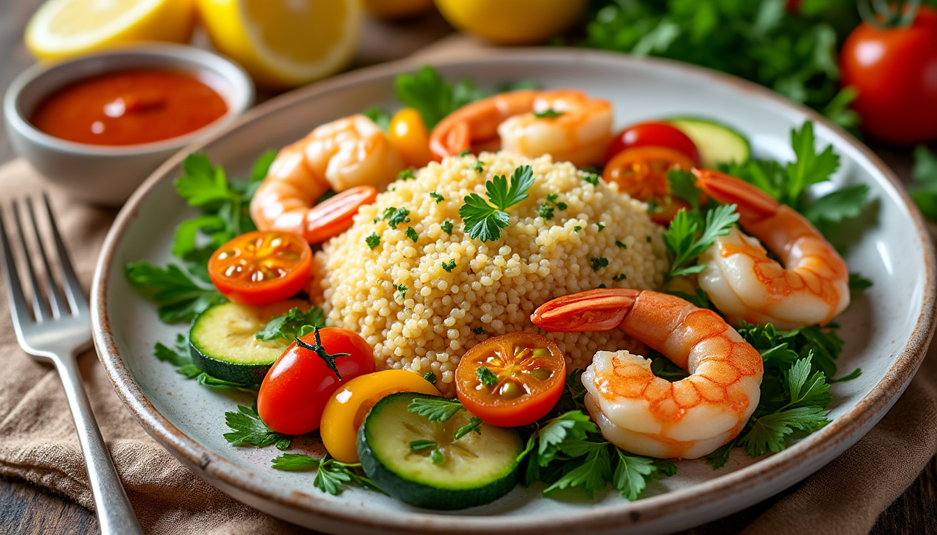 découvrez notre délicieuse recette de couscous aux crevettes halal, un plat savoureux et parfumé idéal pour régaler vos invités. facile à préparer, ce couscous allie les saveurs marines aux épices traditionnelles. parfait pour un repas convivial en famille ou entre amis!