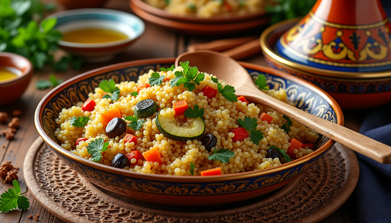 découvrez notre délicieuse recette de couscous aux légumes du soleil halal, un plat savoureux et coloré qui ravira vos papilles. parfait pour un repas convivial en famille ou entre amis, cette recette met en avant des légumes frais et des épices parfumées. suivez nos conseils simples pour réaliser ce classique de la cuisine méditerranéenne.