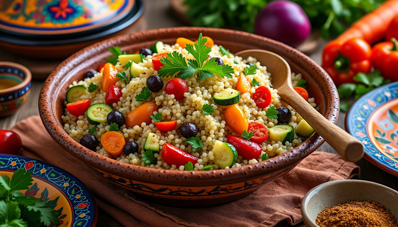 découvrez notre délicieuse recette de couscous aux légumes du soleil, un plat halal savoureux qui allie couleurs et saveurs méditerranéennes. parfait pour un repas convivial, facile à réaliser et riche en légumes frais, ce couscous saura ravir vos papilles !