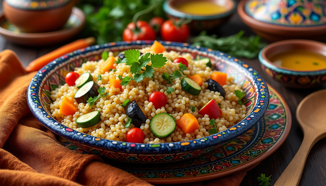 découvrez notre délicieuse recette de couscous aux légumes du soleil, un plat halal savoureux et coloré. parfait pour ravir vos convives, ce couscous regorge de légumes frais et de saveurs authentiques. idéal pour un repas convivial en famille ou entre amis.