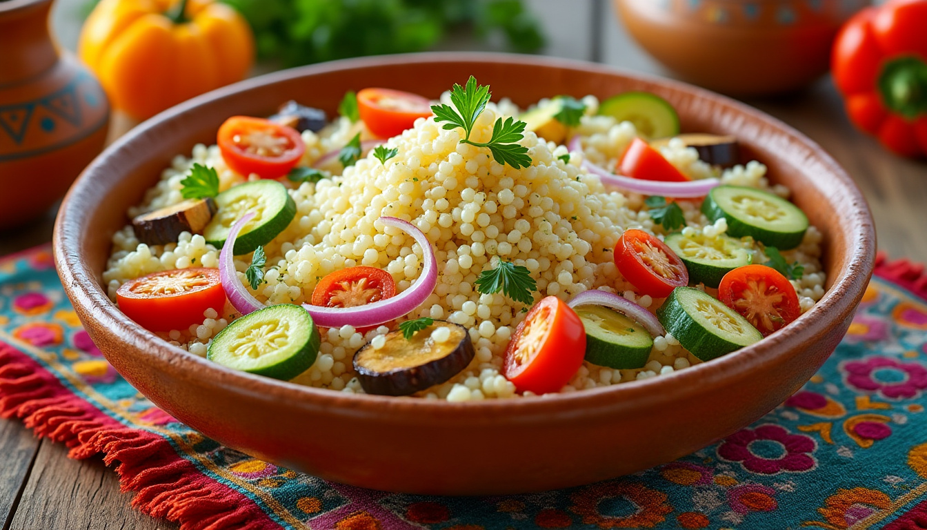 découvrez notre délicieuse recette de couscous aux légumes méditerranéens halal. parfaite pour un repas savoureux et équilibré, cette préparation allie le goût riche des légumes frais et les saveurs ensoleillées de la méditerranée. idéale pour vos dîners en famille ou entre amis !