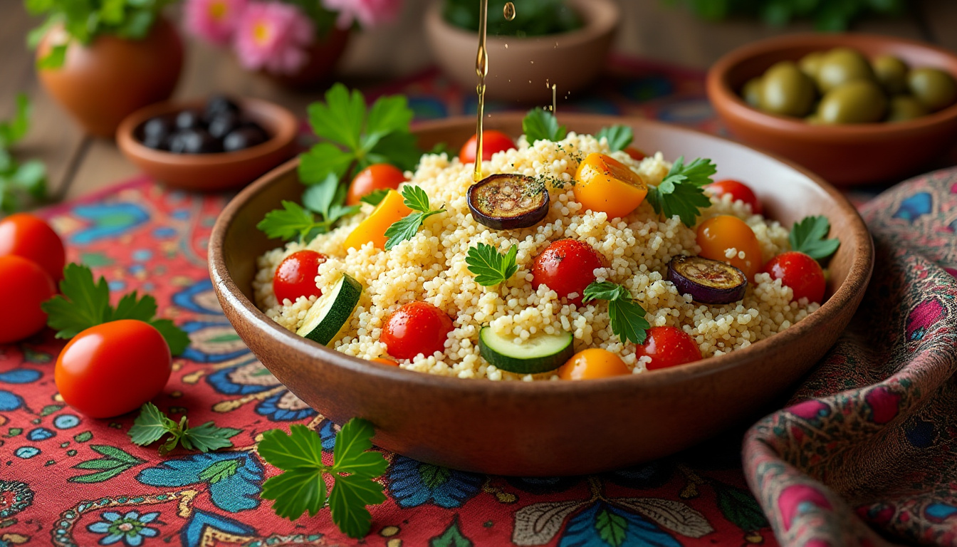 découvrez notre délicieuse recette de couscous aux légumes méditerranéens halal, parfaite pour un repas convivial. savourez des ingrédients frais et colorés, tout en respectant vos traditions culinaires. idéal pour toutes les occasions !