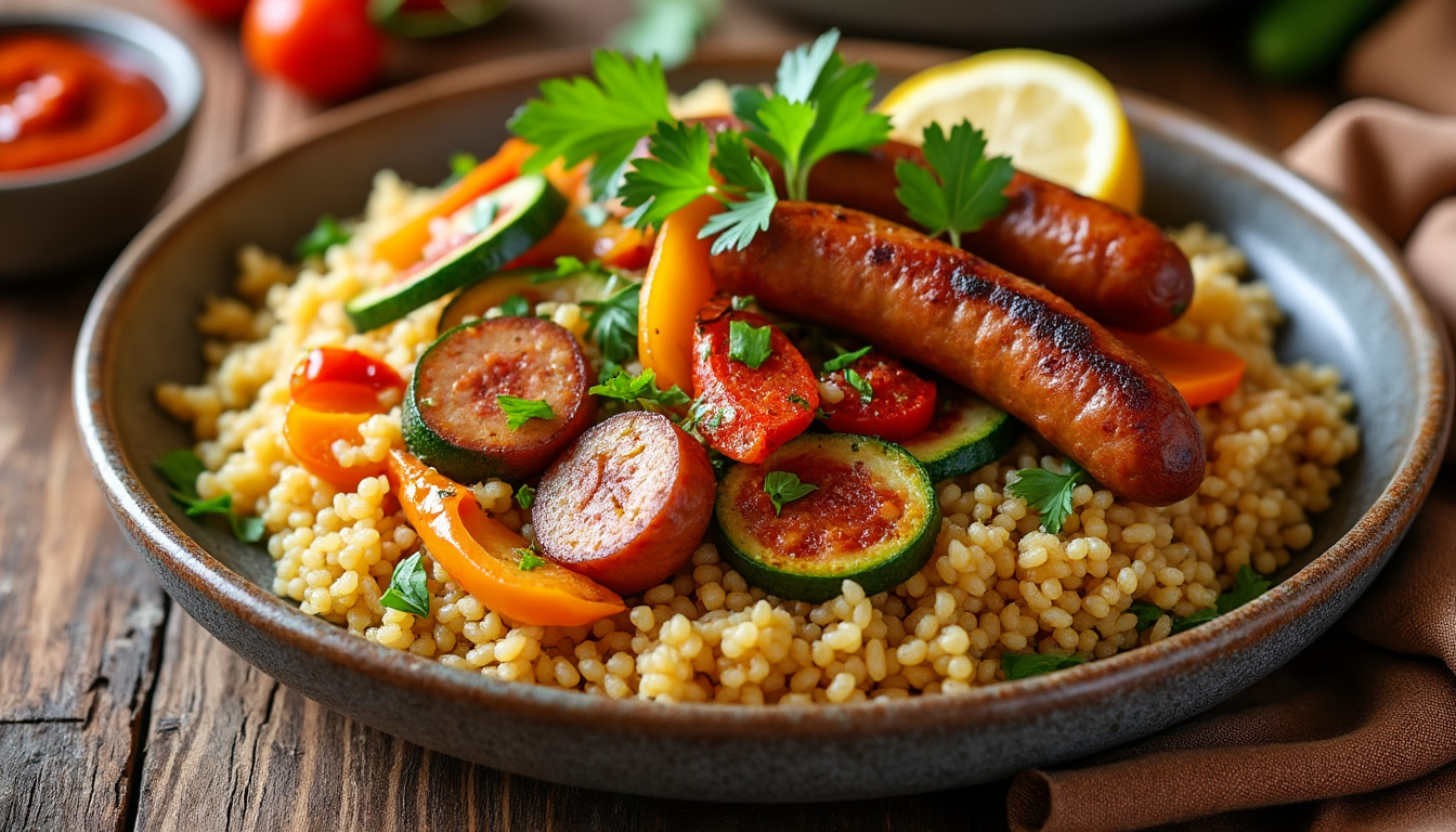 découvrez une délicieuse recette de couscous aux merguez de poulet halal, savoureuse et facile à préparer. éveillez vos papilles avec ce plat traditionnel maghrébin, riche en épices et en saveurs, parfait pour un repas convivial en famille ou entre amis.