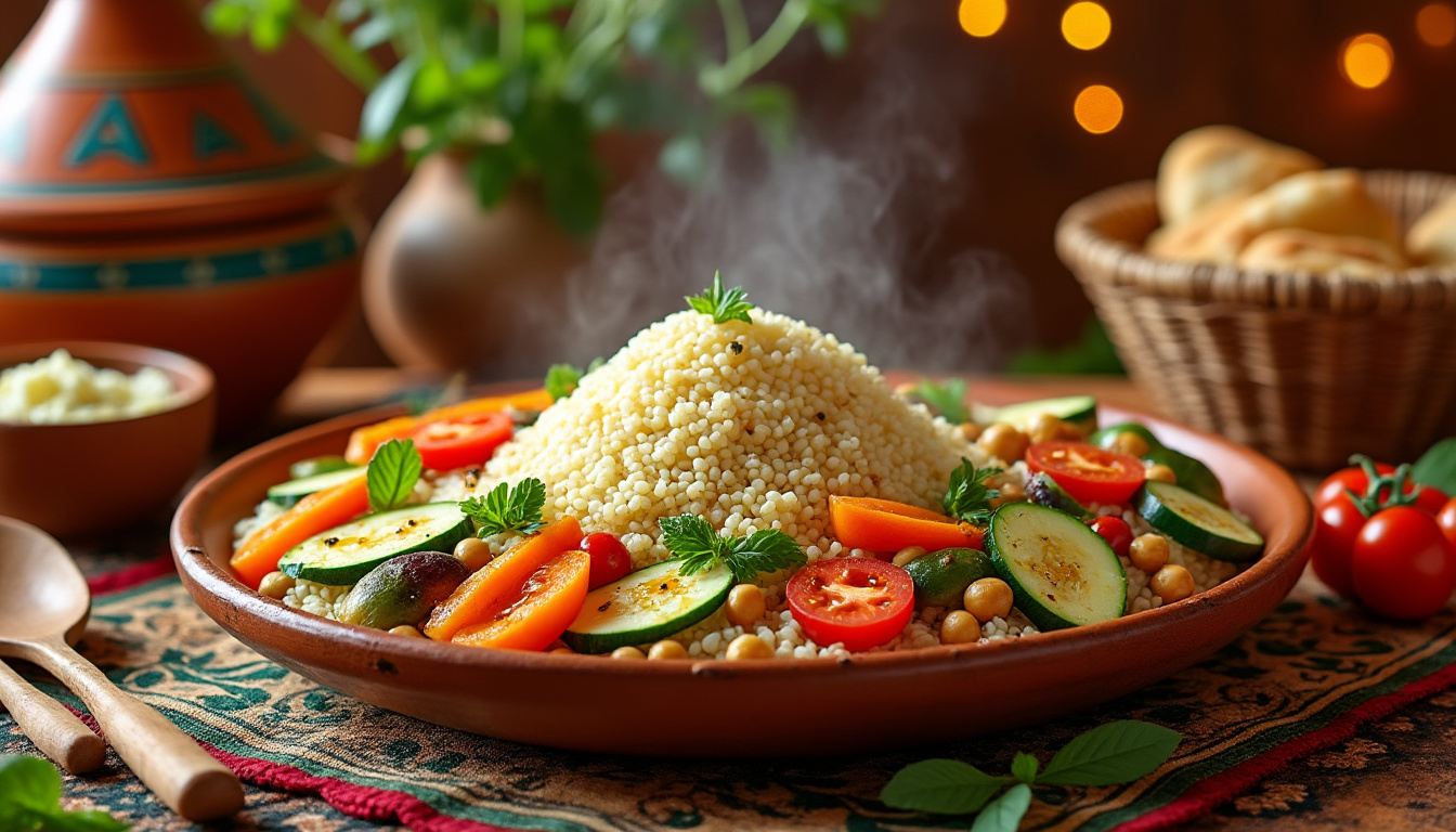 découvrez notre délicieuse recette de couscous aux sept légumes halal, un plat traditionnel et savoureux qui ravira vos papilles. idéal pour les repas en famille ou entre amis, ce couscous coloré et nourissant allie légumes frais et épices aromatiques. suivez nos étapes faciles pour une préparation réussie et partagez un moment convivial autour de ce classique de la cuisine maghrébine.