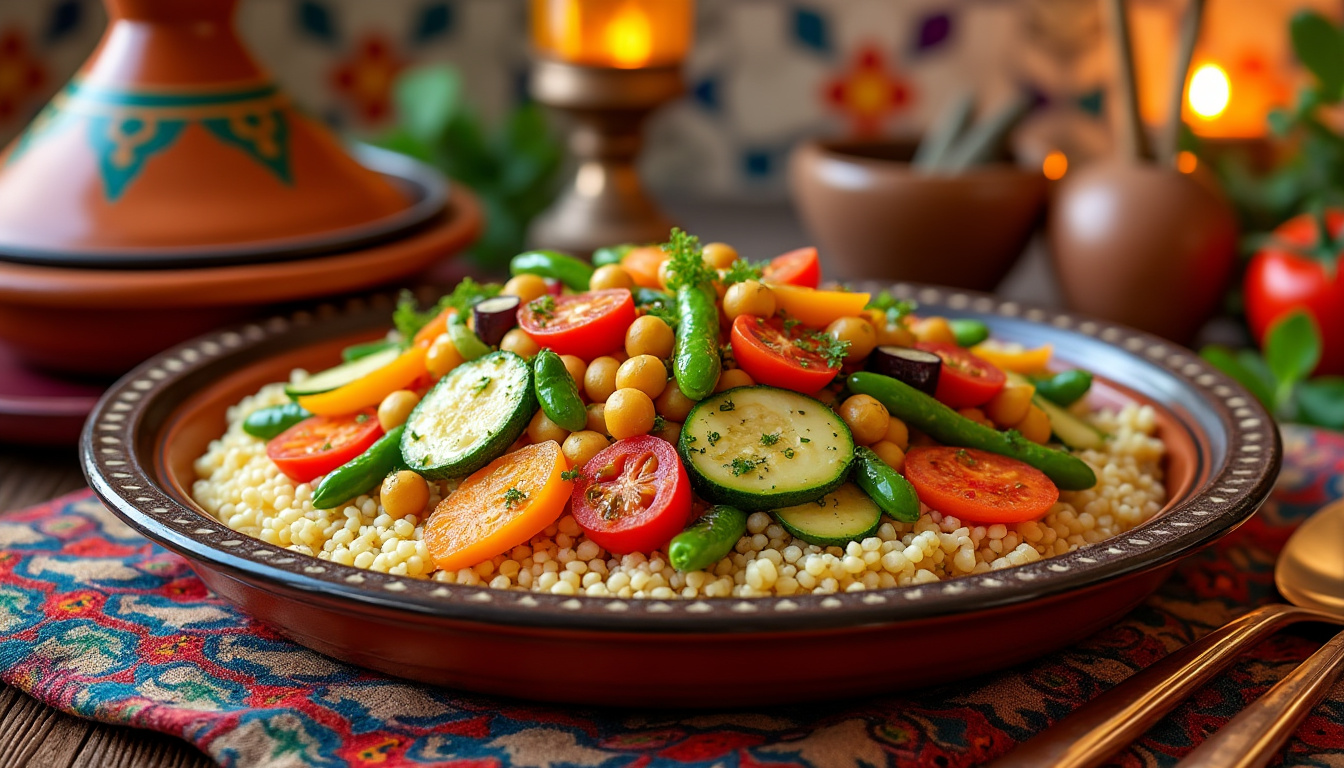 découvrez notre délicieuse recette de couscous aux sept légumes halal, un plat riche en saveurs et en couleurs. parfait pour un repas convivial, ce couscous allie des légumes frais et épices pour un voyage culinaire au cœur de la tradition méditerranéenne. facile à préparer, il ravira vos convives à chaque bouchée.