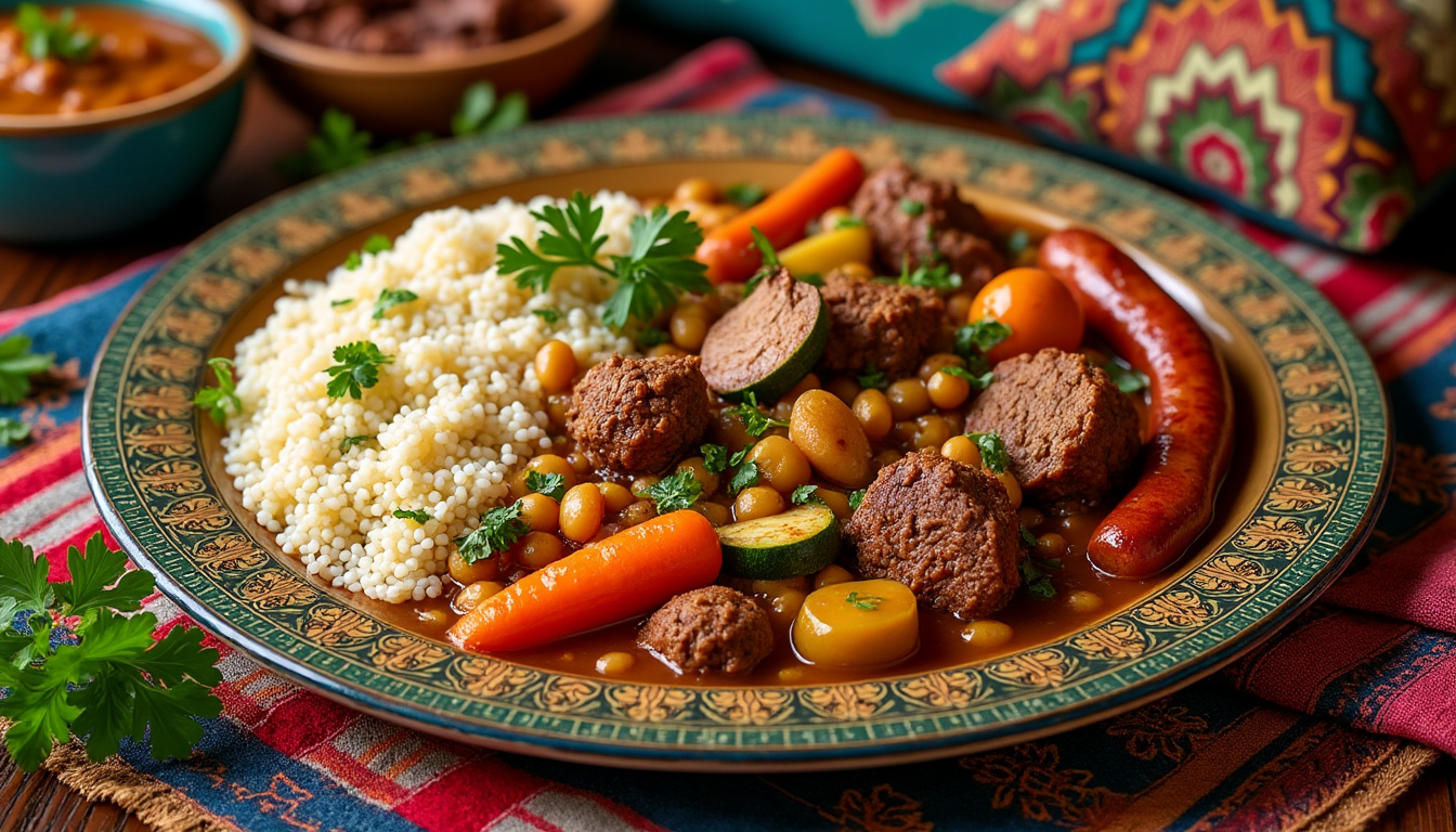 découvrez notre délicieuse recette de couscous royal aux sept viandes halal, un plat savoureux qui ravira vos convives. préparez ce classique de la cuisine maghrébine avec une combinaison parfaite de viandes tendres et d'épices aromatiques, pour une expérience culinaire inoubliable.