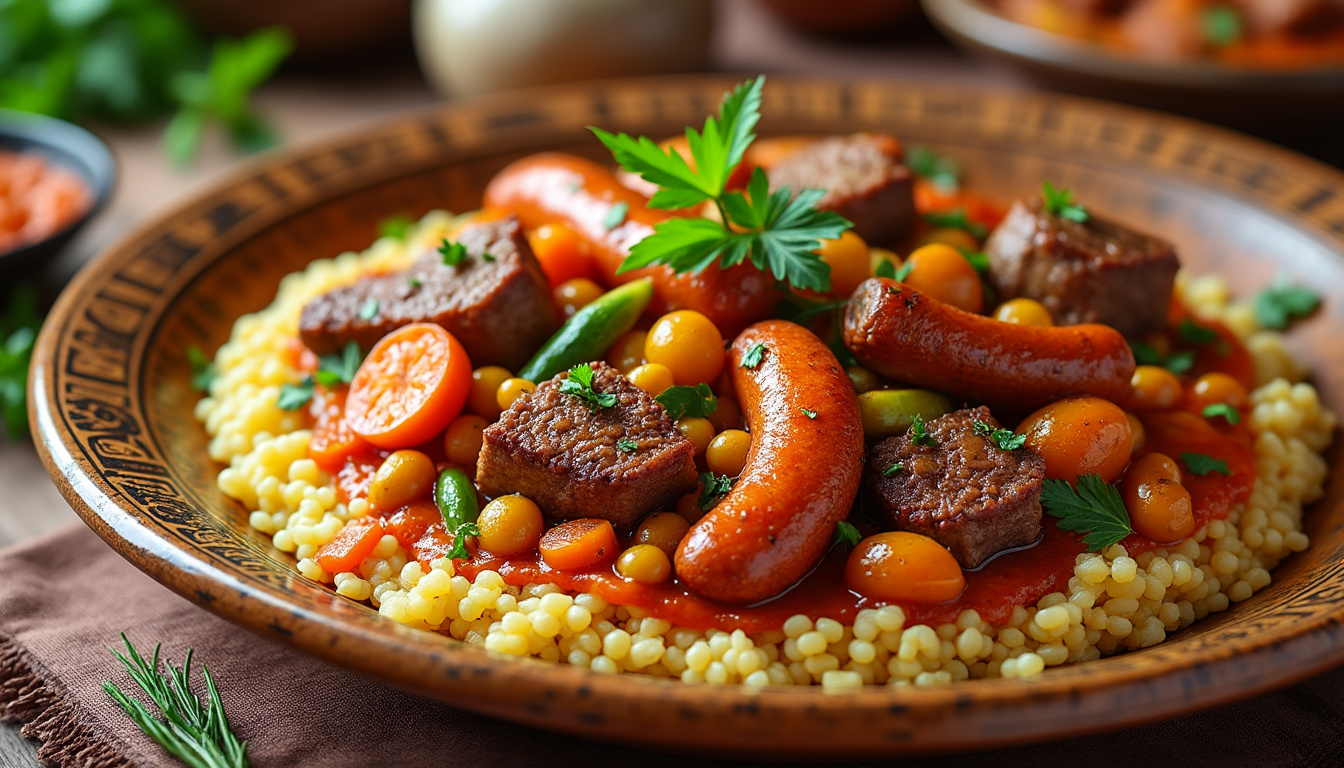 découvrez notre recette de couscous royal aux sept viandes halal, un plat traditionnel savoureux et convivial qui ravira vos invités. alliant tendres morceaux de viande aux épices délicates, ce couscous est parfait pour les grandes occasions.