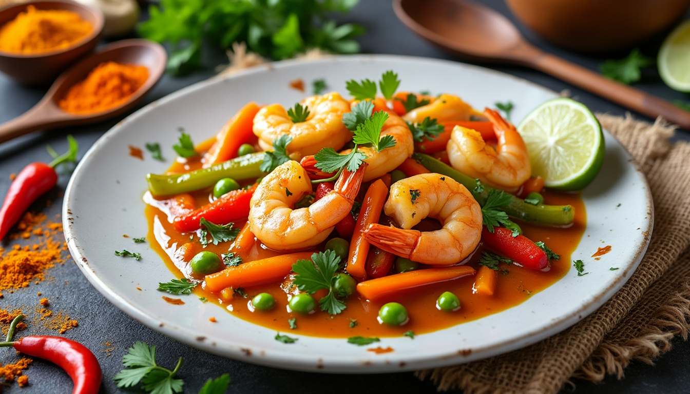 découvrez notre délicieuse recette de curry de crevettes aux légumes halal, alliant saveurs exotiques et ingrédients frais. parfait pour un repas savoureux et équilibré, ce plat coloré ravira vos papilles et celles de vos invités.