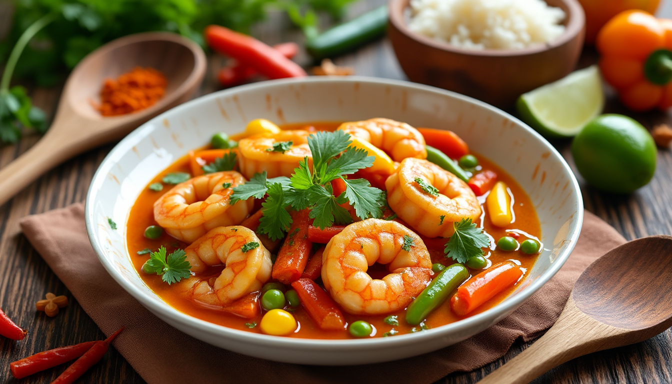 découvrez cette savoureuse recette de curry de crevettes aux légumes halal, alliant épices aromatiques et ingrédients frais pour un plat riche en saveurs. idéal pour régaler vos convives lors d'un dîner ou d'une occasion spéciale!