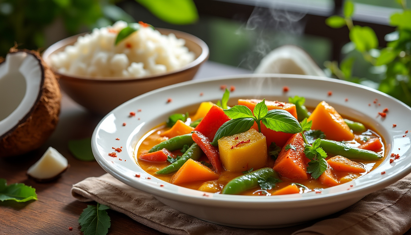 découvrez notre délicieuse recette de curry de légumes au lait de coco halal. parfaite pour un repas réconfortant, cette recette allie saveurs exotiques et ingrédients sains. facile à préparer, elle ravira vos papilles tout en respectant les traditions culinaires halal.