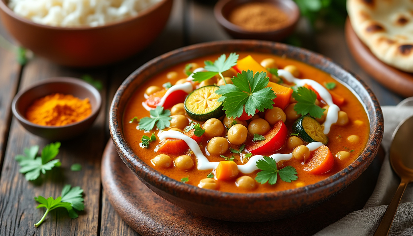 découvrez une délicieuse recette de curry de légumes aux pois chiches halal, parfaite pour un repas réconfortant et riche en saveurs. idéal pour les amateurs de cuisine végétarienne, ce plat allie des légumes frais et des épices parfumées pour un résultat savoureux et nourrissant.