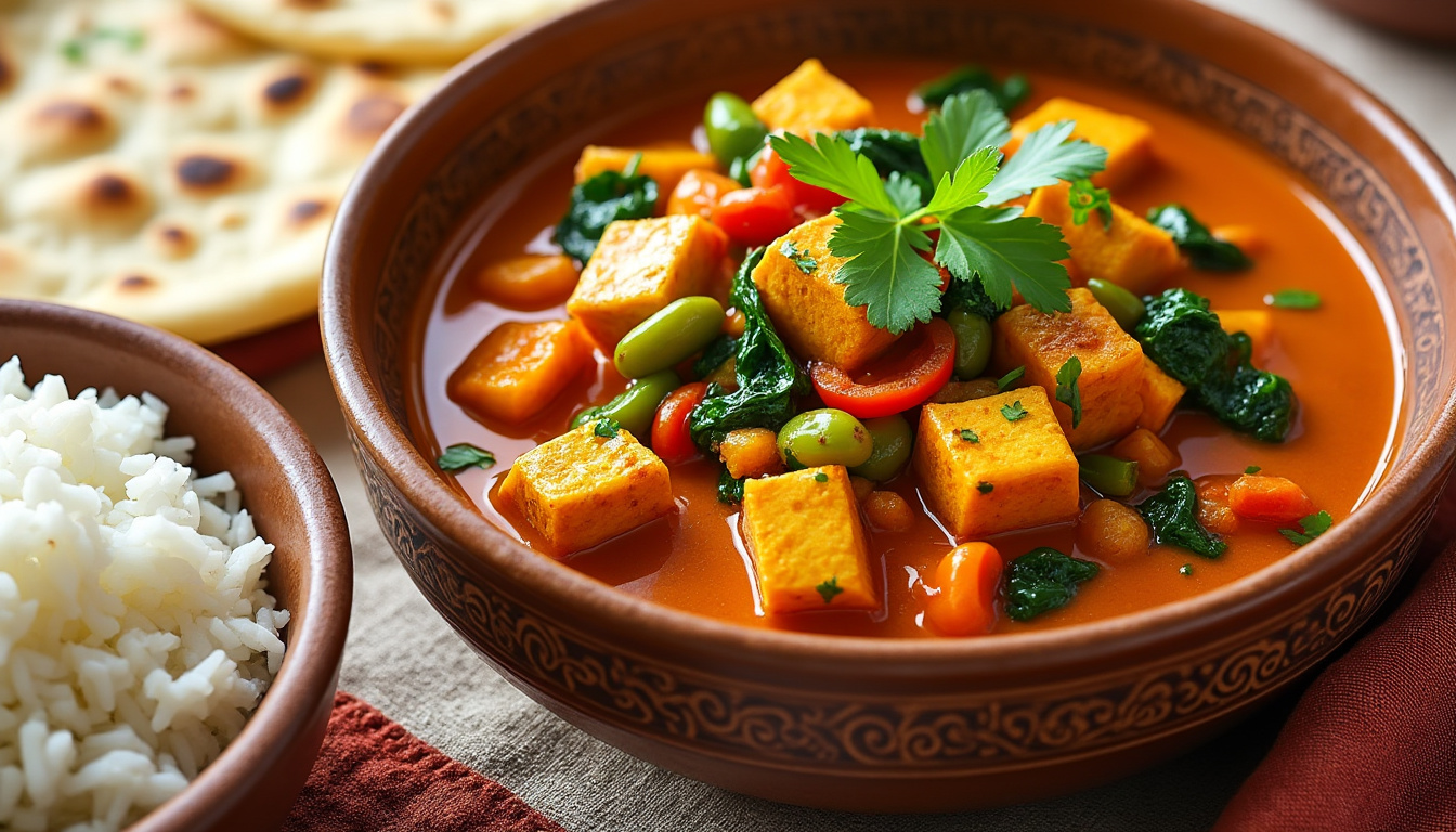découvrez notre délicieuse recette de curry de légumes et tofu halal, un plat savoureux et réconfortant, parfait pour un repas en famille ou entre amis. simple à préparer, ce curry allie des légumes frais et du tofu mariné pour une explosion de saveurs. idéal pour les amateurs de cuisine saine et éthique !