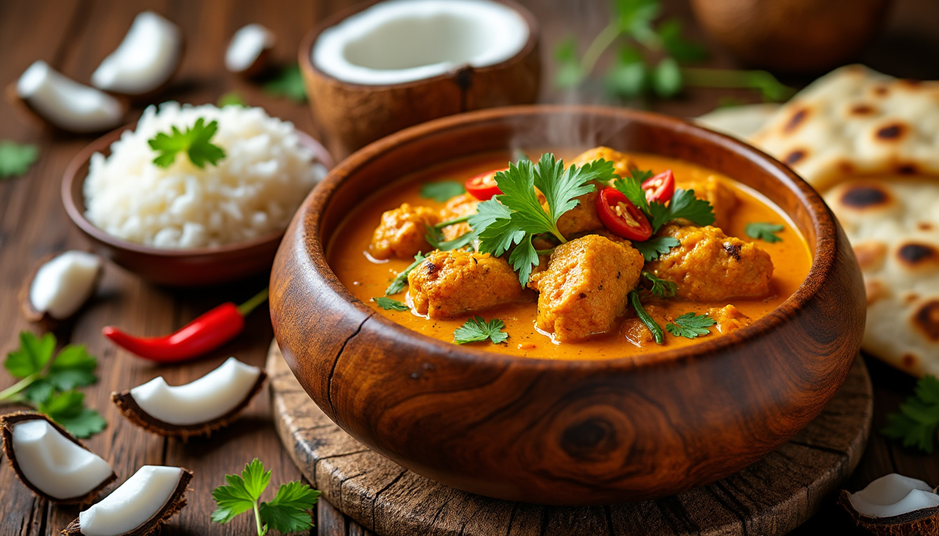 découvrez notre délicieuse recette de curry de poulet et noix de coco halal. ce plat savoureux allie tendreté du poulet et crémeux de la noix de coco pour un voyage culinaire plein de saveurs exotiques. parfait pour un repas en famille ou entre amis !