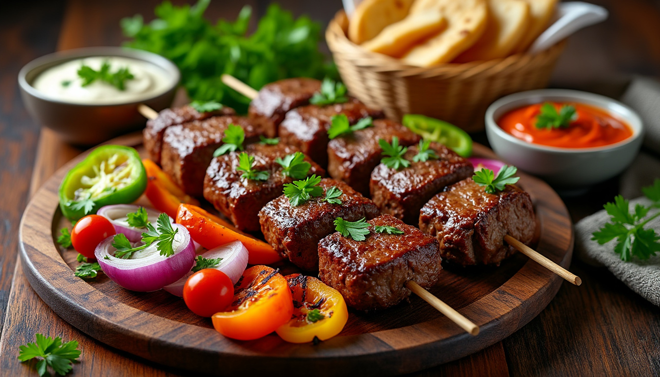 découvrez notre délicieuse recette de kebab d'agneau halal, un plat savoureux et facile à préparer. savourez la tendre viande d'agneau marinée, accompagnée de légumes frais et d'une sauce onctueuse, pour un festin plein de saveurs qui ravira vos convives. parfait pour un repas en famille ou entre amis!