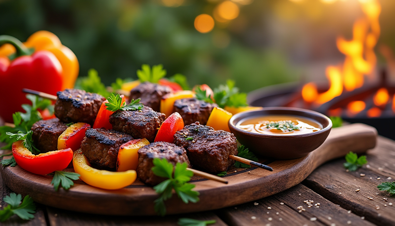 découvrez notre délicieuse recette de kebab de bœuf aux poivrons halal, un plat savoureux qui allie tendreté de la viande et couleurs vibrantes des légumes. parfait pour un repas convivial, facile à réaliser et plein de saveurs.