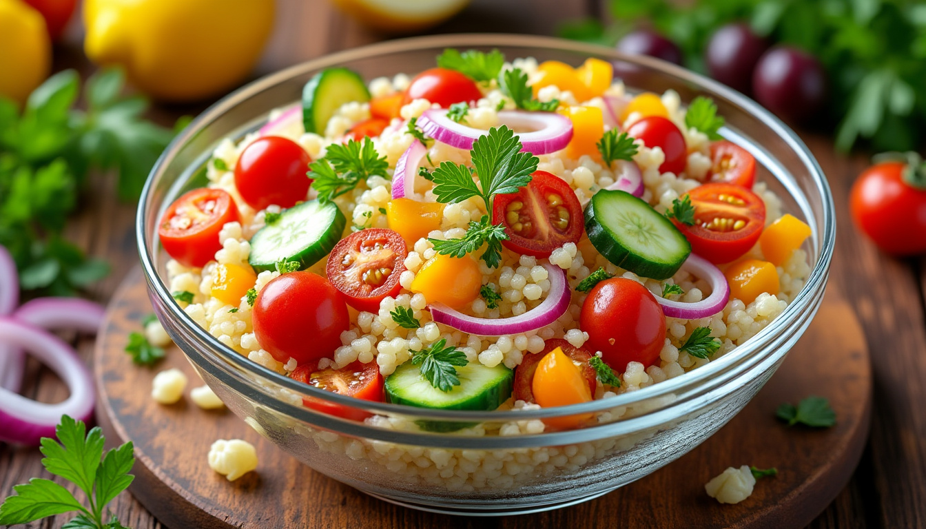découvrez notre délicieuse recette de salade de couscous halal, idéale pour vos repas en famille ou entre amis. facile à préparer, cette salade riche en saveurs et en couleurs allie le couscous moelleux à des légumes frais, des herbes aromatiques et une vinaigrette savoureuse. parfaite en entrée ou en plat principal, elle ravira les papilles de tous les gourmands !