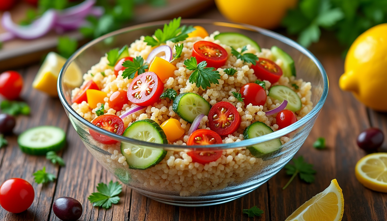 découvrez notre délicieuse recette de salade de couscous halal, un plat savoureux et rafraîchissant, parfait pour vos repas d'été ou vos pique-niques. facile à préparer, cette salade est composée d'ingrédients frais et colorés qui raviront vos papilles tout en respectant les principes halal.