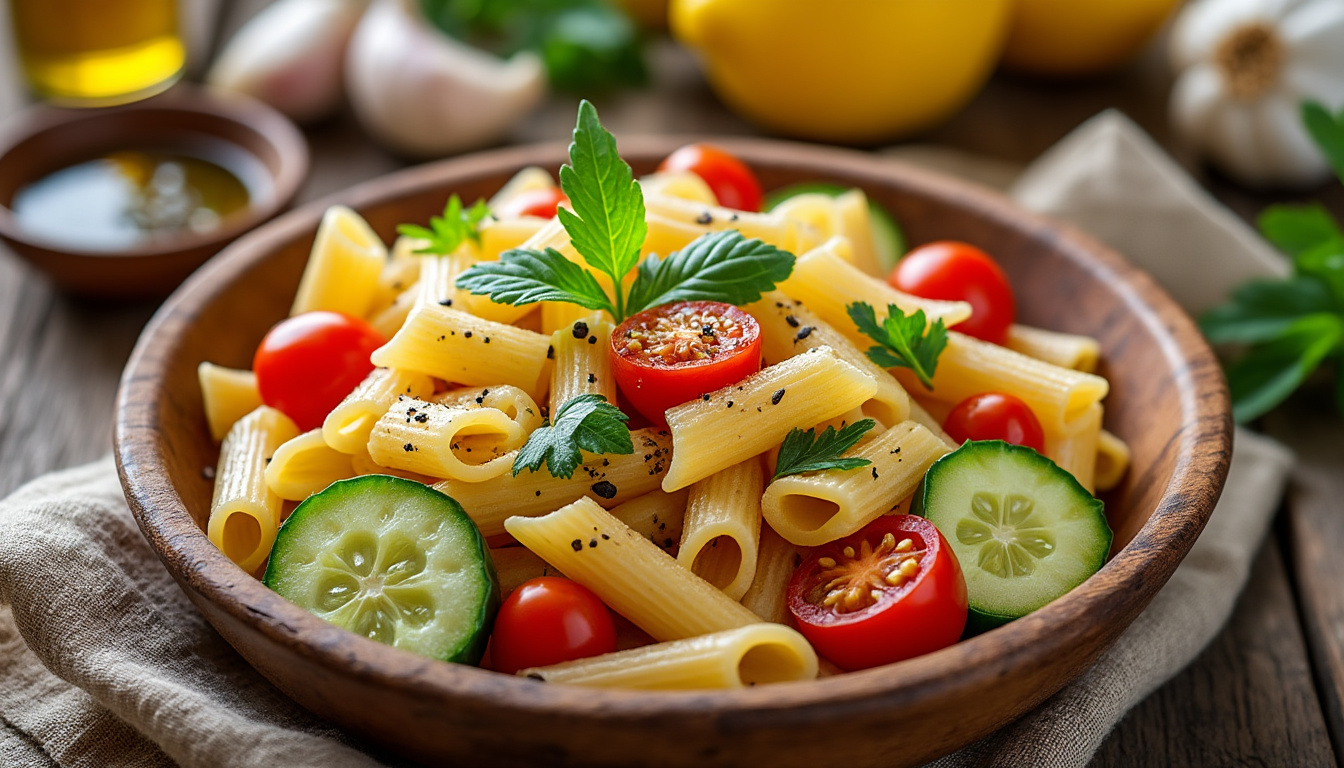 découvrez notre délicieuse recette de salade de pâtes halal, parfaite pour un repas léger et savoureux. facile à préparer, cette salade allie fraîcheur et goût avec des ingrédients halal de qualité. idéale pour vos pique-niques, barbecues ou en accompagnement, elle ravira tous vos convives!