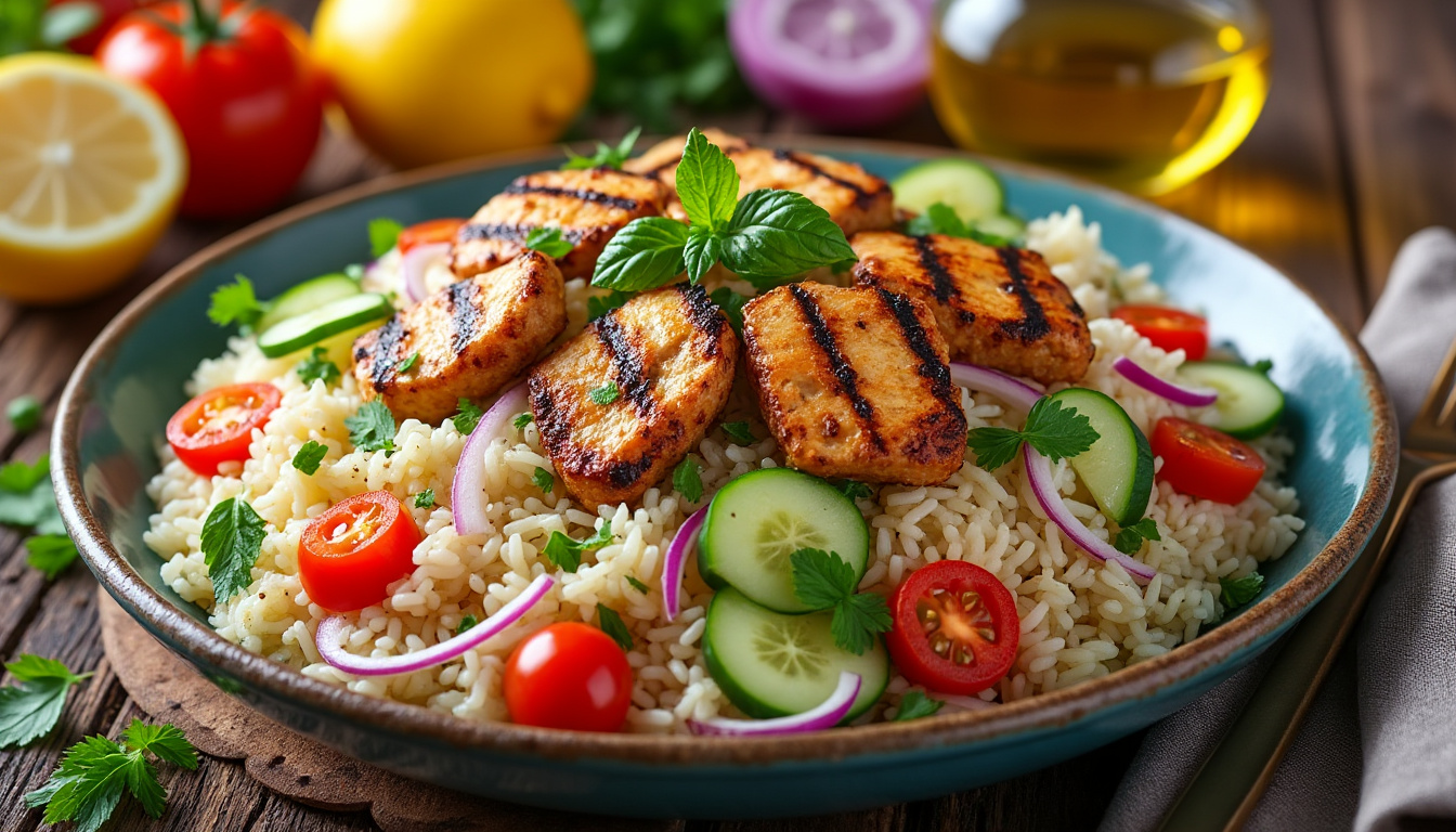 découvrez notre délicieuse recette de salade de riz halal, parfaite pour un repas frais et savoureux. cette salade colorée allie riz tendre, légumes croquants et épices délicates pour une explosion de saveurs. idéale pour les pique-niques, les barbecues ou les repas légers, elle plaira à toute la famille. suivez nos conseils pour préparer ce plat savoureux en un rien de temps !