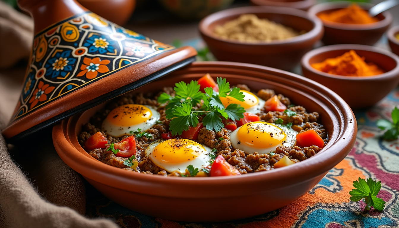 découvrez notre délicieuse recette de tajine de kefta aux œufs et légumes halal. savourez ce plat traditionnel marocain, riche en saveurs et en couleurs, parfait pour un repas convivial en famille ou entre amis.