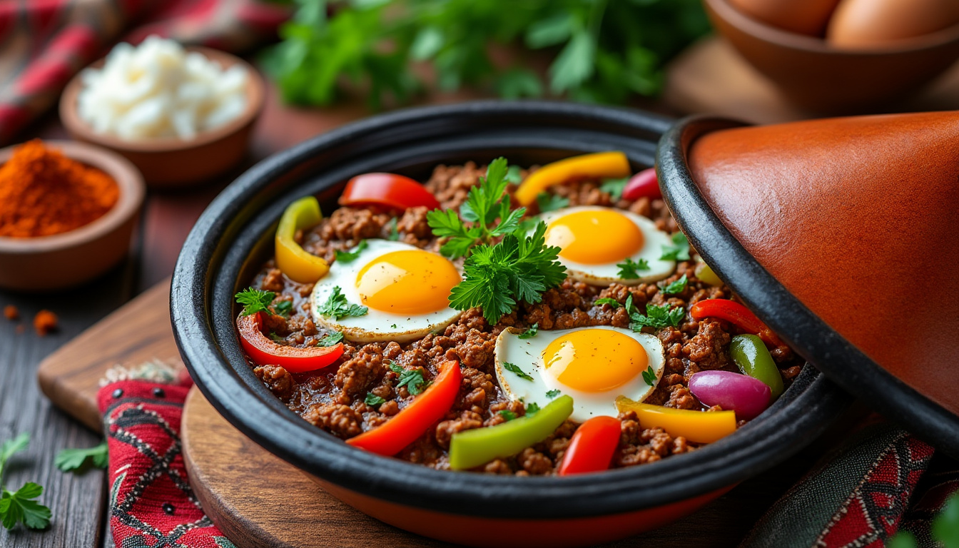 découvrez notre délicieuse recette de tajine de kefta aux œufs et légumes halal, un plat savoureux et réconfortant qui allie harmonieusement les arômes épicés de la viande hachée et la douceur des légumes. parfait pour un repas convivial en famille ou entre amis.